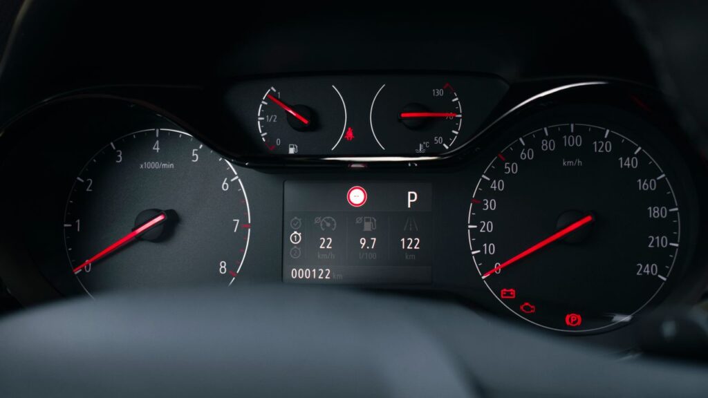 ABS light on and other warnings shown on a car instrument cluster