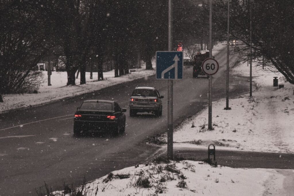 Cars on a snowy road
