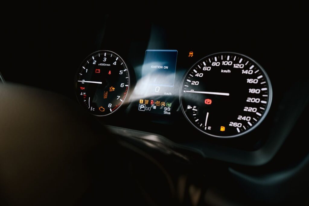 Instrument cluster with several warning lights lit
