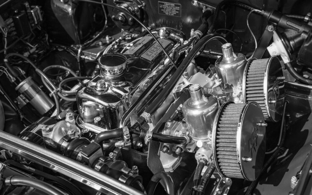 Engine with chrome air filters and hoses