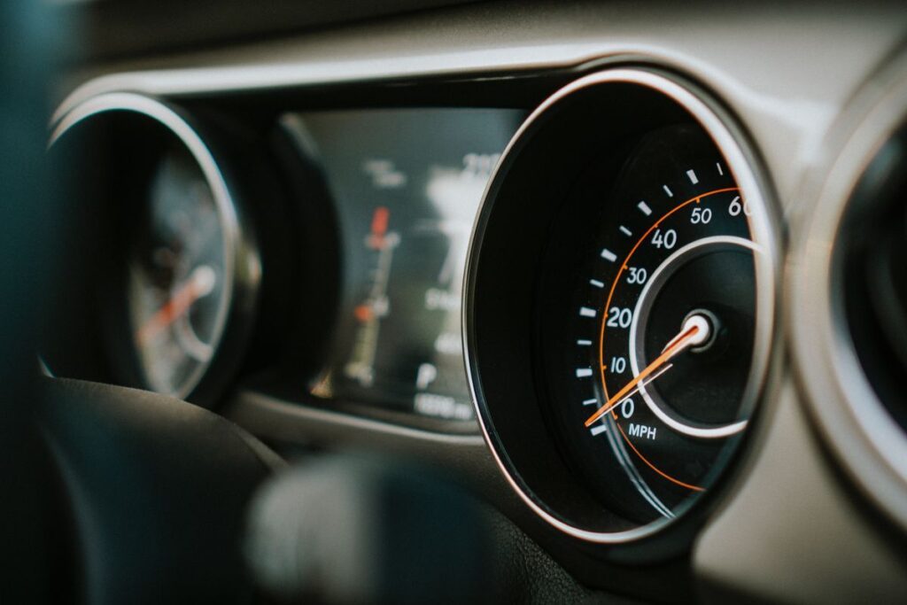 Speedometer and gauges on a car dashboard