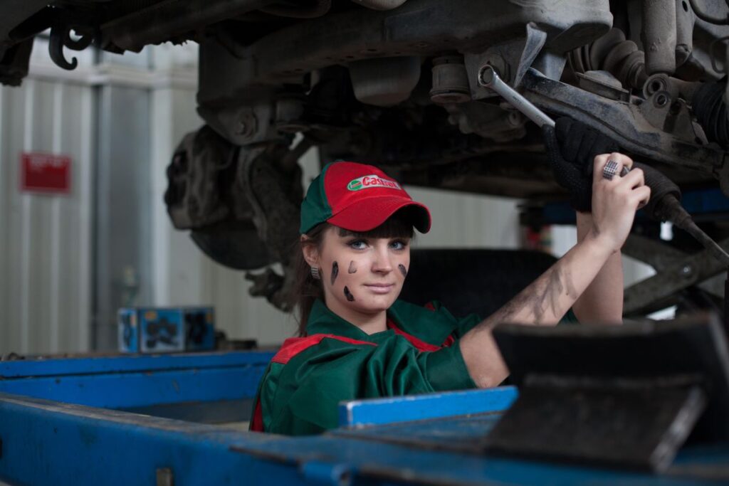 Mechanic working under a car