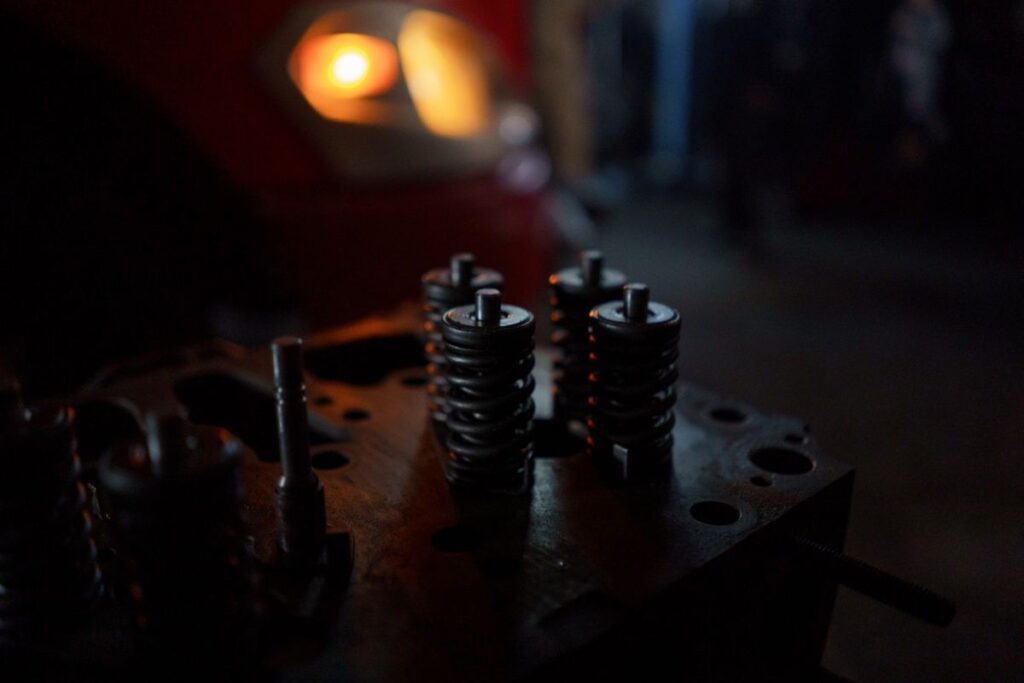 Valve springs on a cylinder head