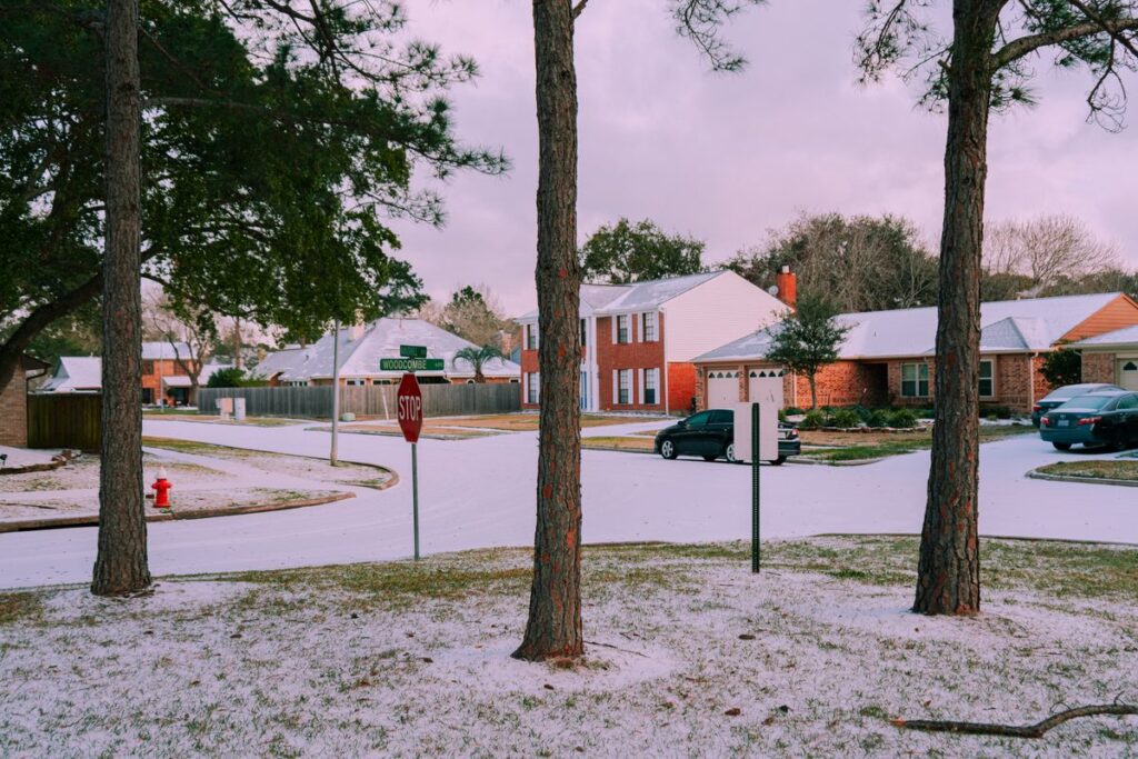 Light snow on a suburban street