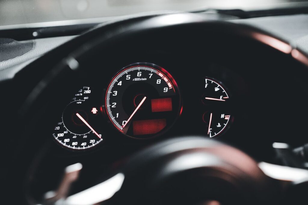 Instrument cluster with gauges lit