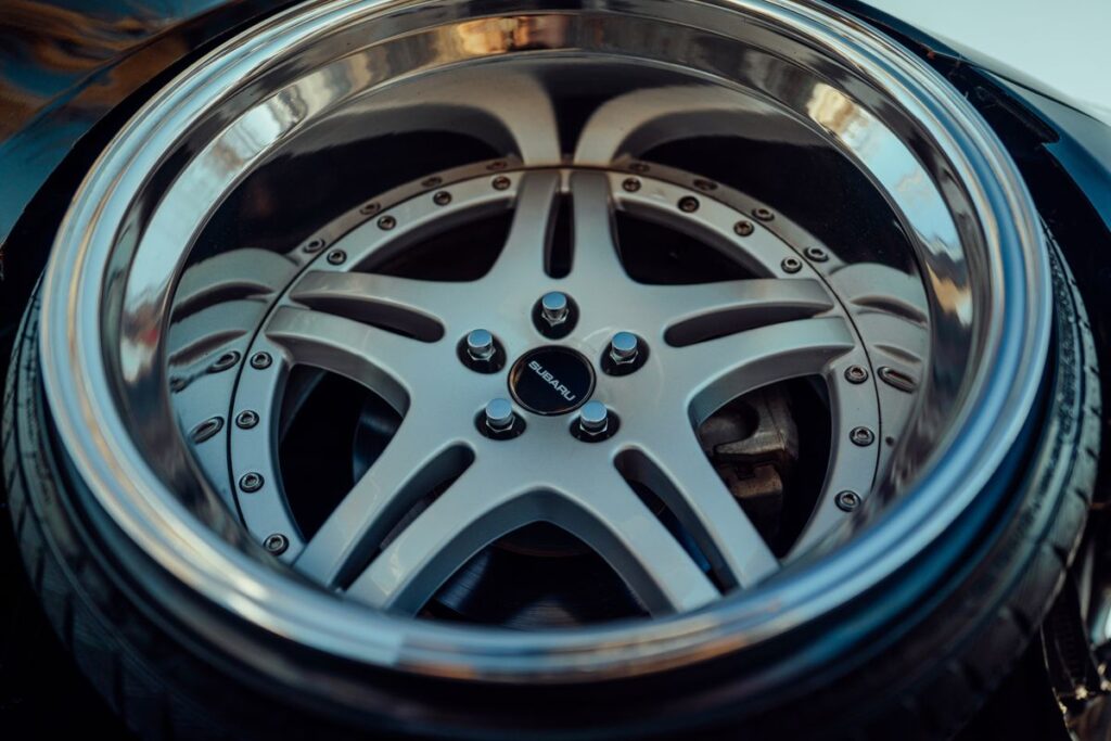Polished alloy wheel on a car
